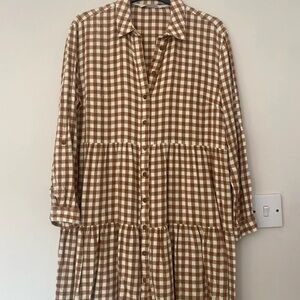Elegant Long Sleeve Checkered Dress